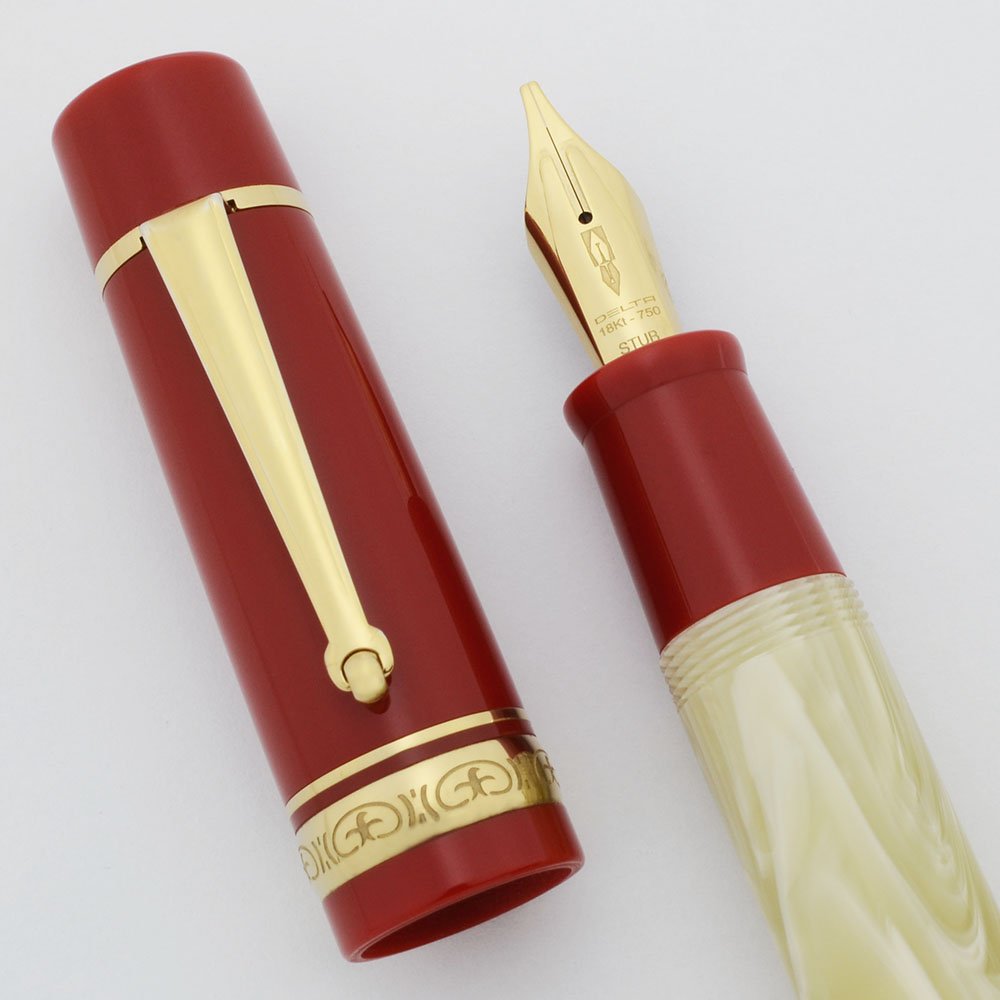 Delta Dolcevita Federico Fountain Pen - Red & Cream, Fusion Stub Nib (Near  Mint, Works Well)